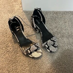 MICHAEL Michael Kors Black and White Snakeskin Heels